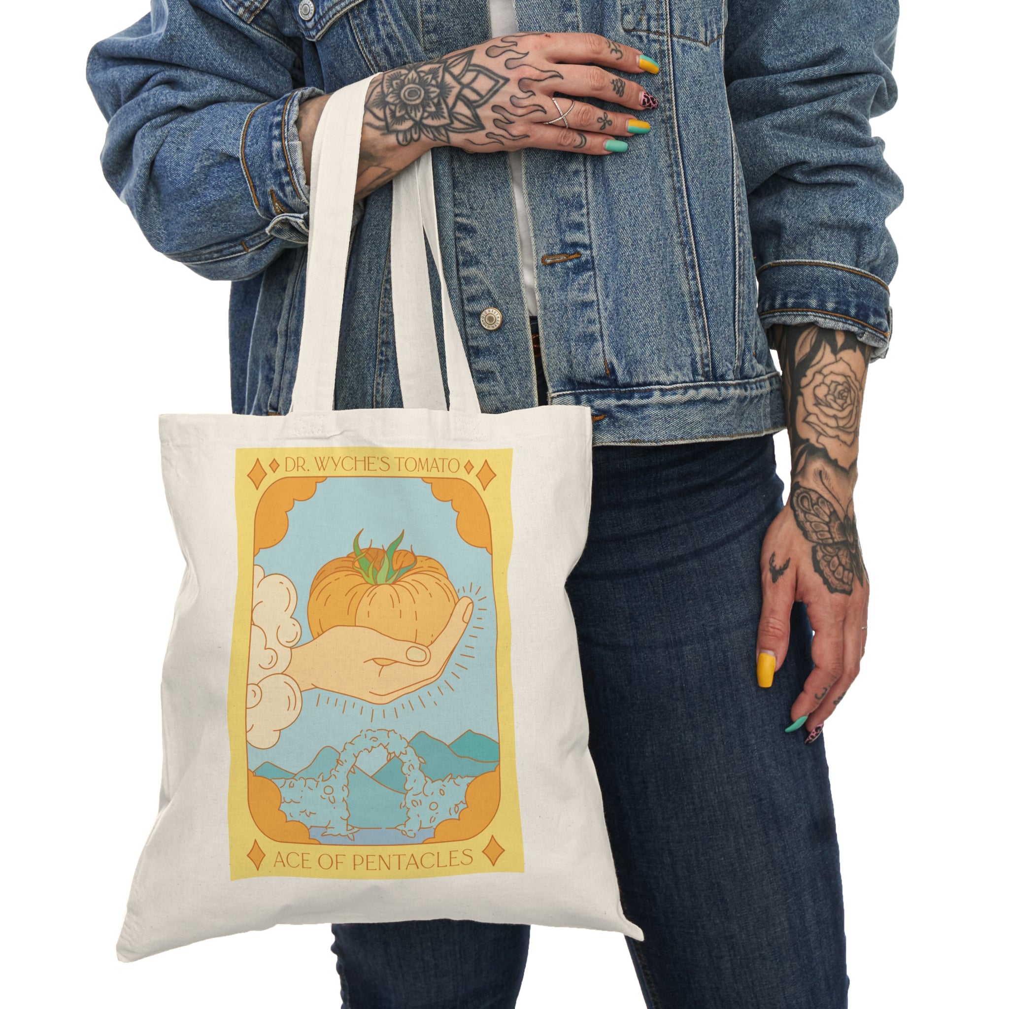 Tarot-Inspired Tomato Cotton Canvas Tote Bag for Gardening Enthusiasts