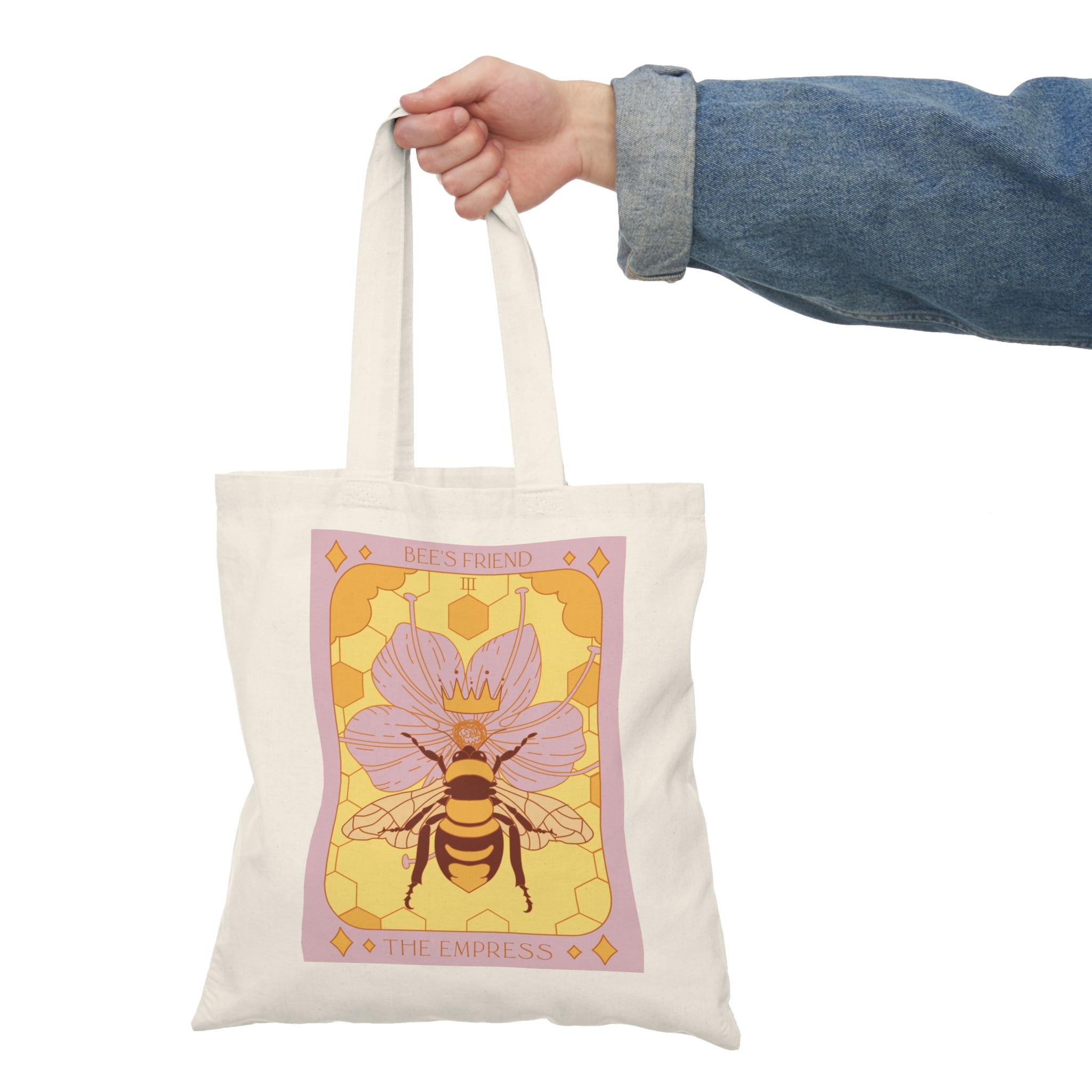 Tarot-Inspired Empress Bee + Strength in Echinacea Cotton Canvas Tote Bag for Gardening Enthusiasts