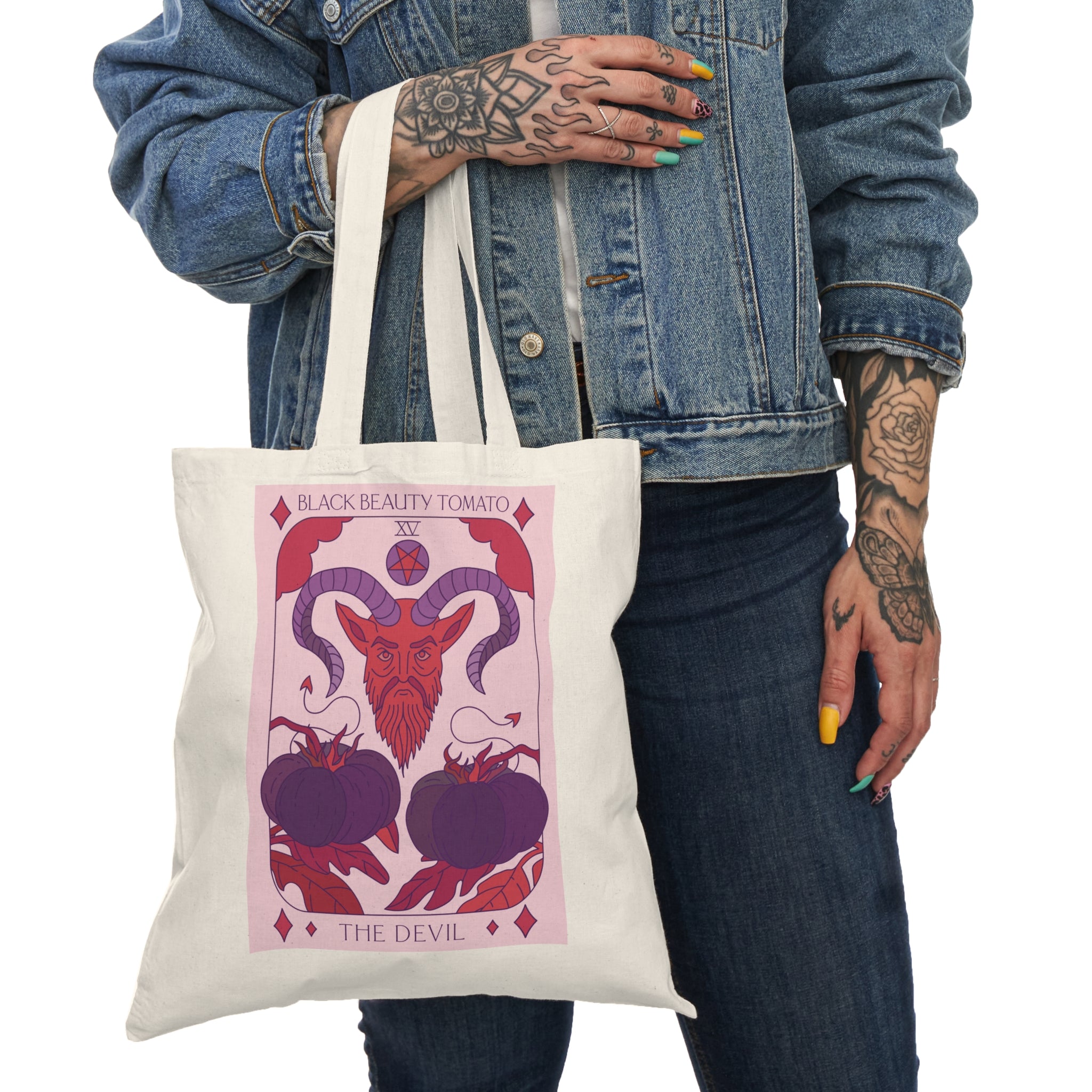 Tarot-Inspired Tomato Cotton Canvas Tote Bag for Gardening Enthusiasts