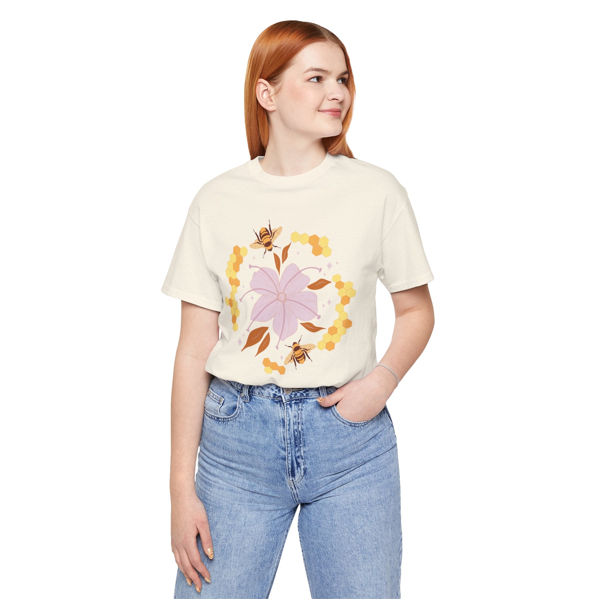 🐝 Floral Bee Unisex Graphic Tee – Botanical Nature Lover Shirt