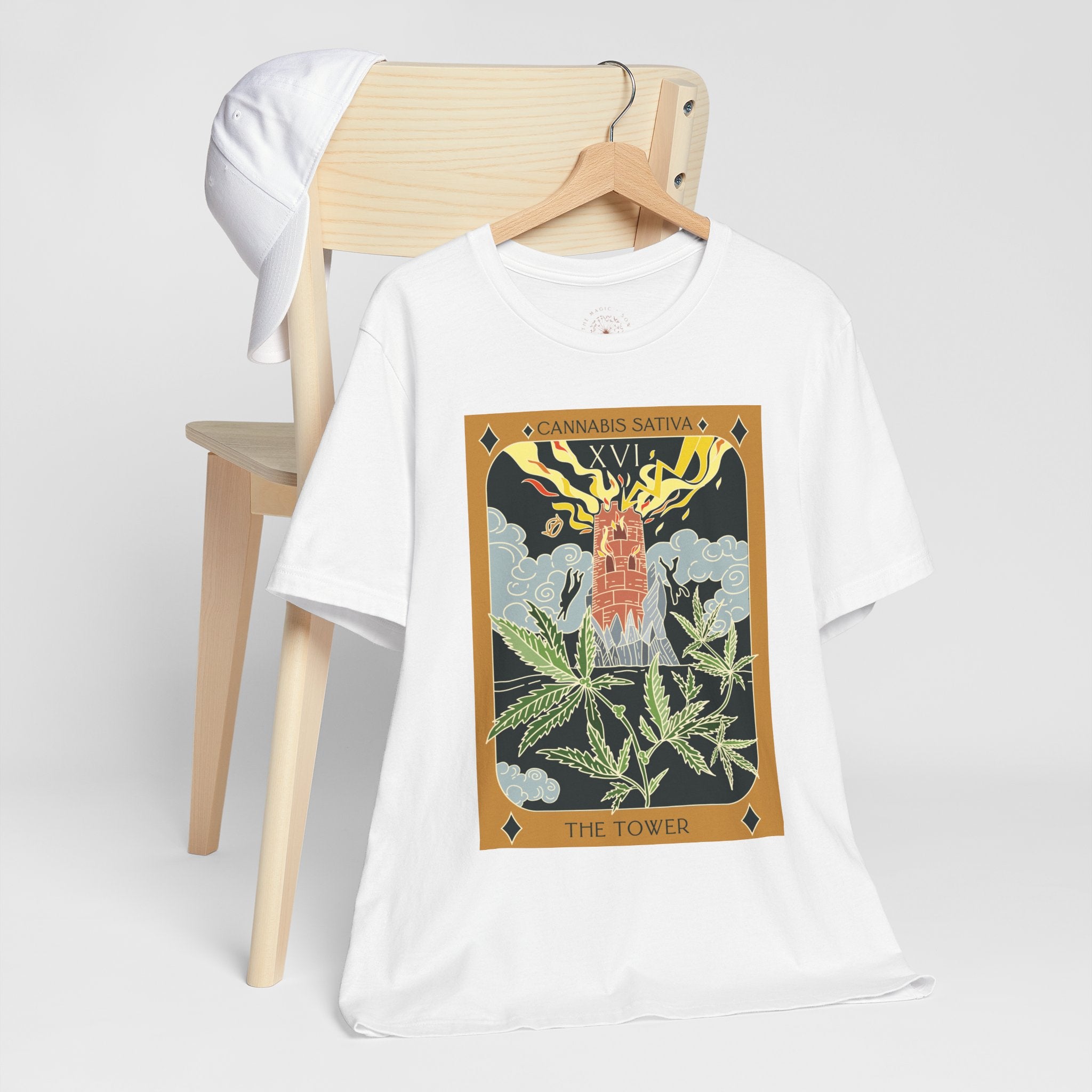 🌿 The Tower – Cannabis Sativa Botanical Tarot Card Unisex Graphic Tee