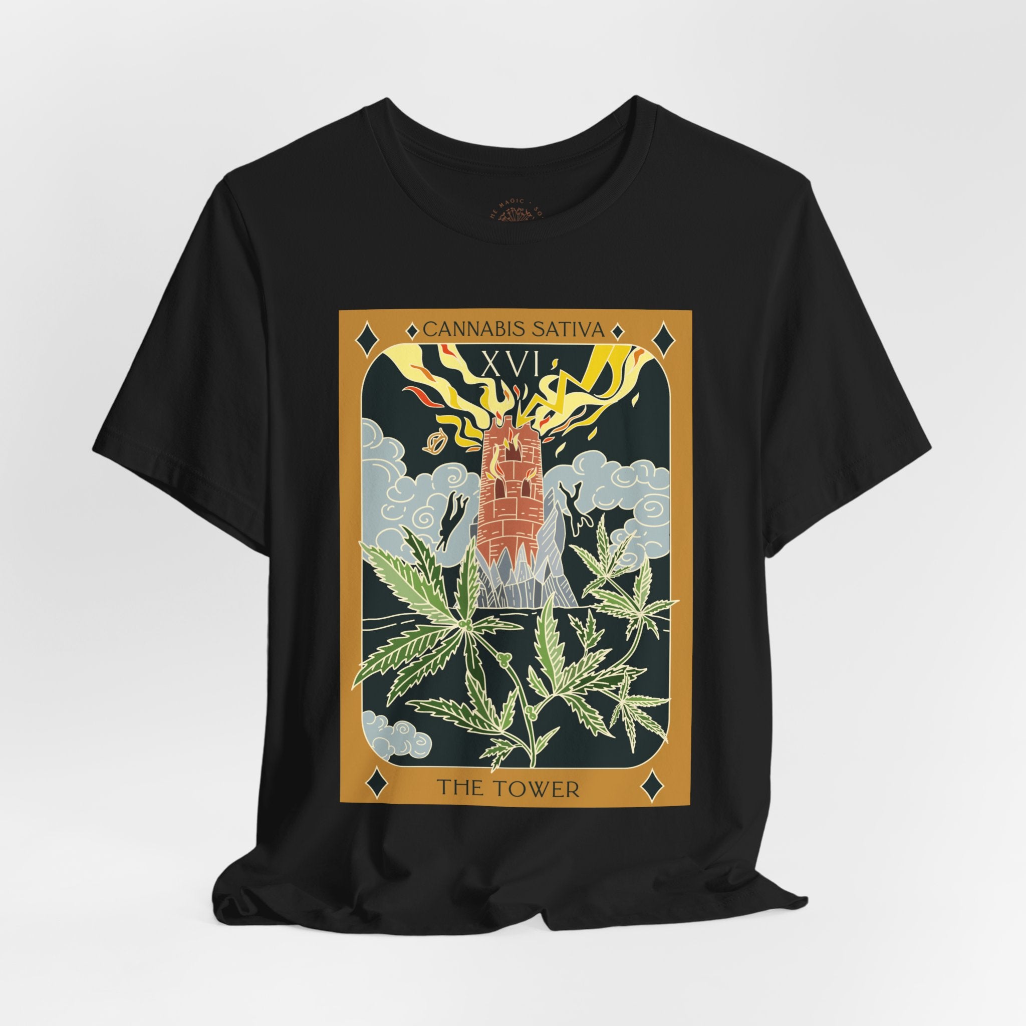 🌿 The Tower – Cannabis Sativa Botanical Tarot Card Unisex Graphic Tee