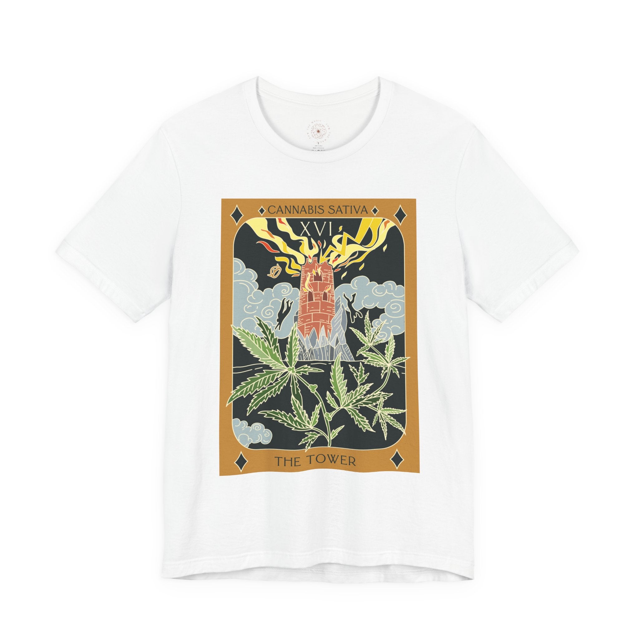 🌿 The Tower – Cannabis Sativa Botanical Tarot Card Unisex Graphic Tee