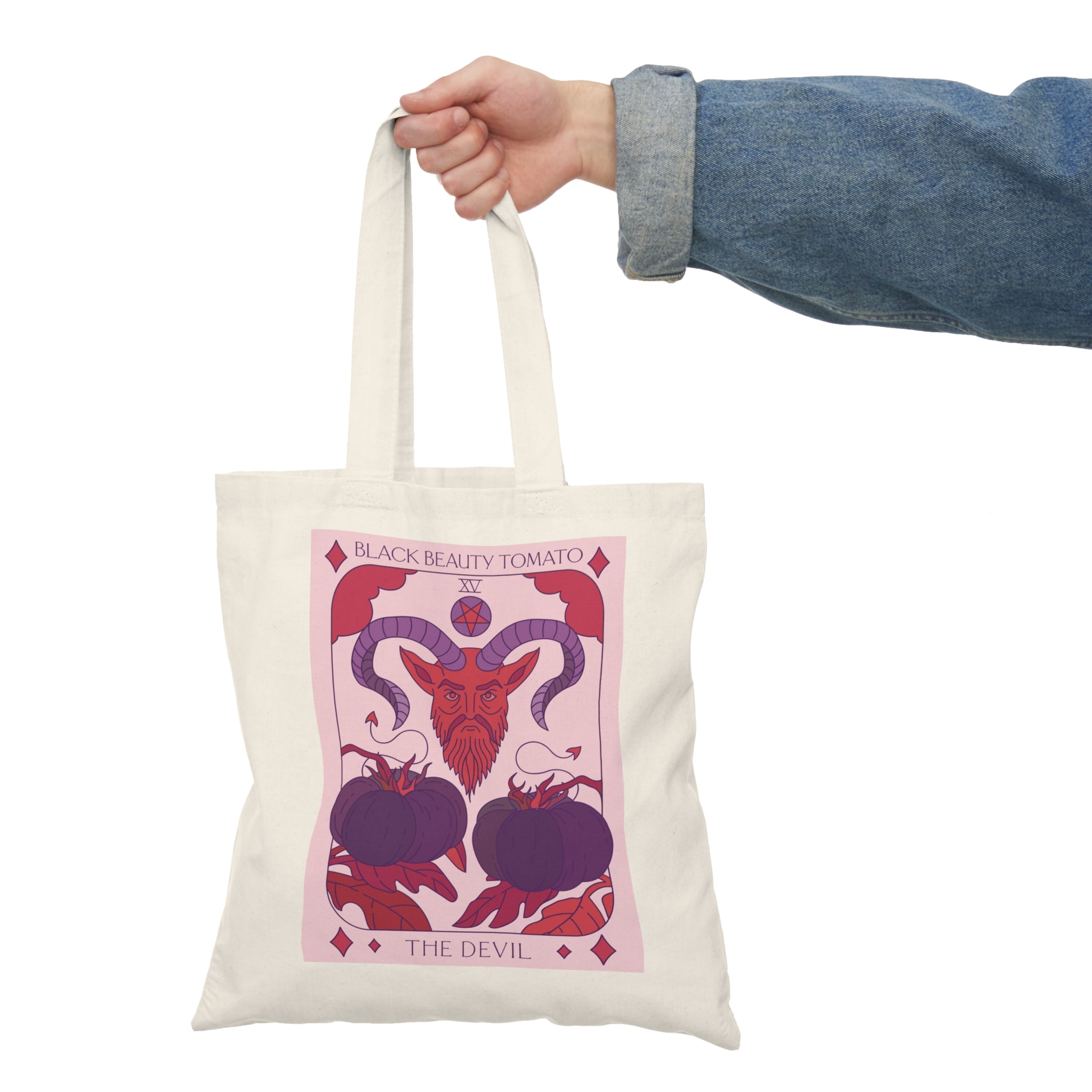 Tarot-Inspired Tomato Cotton Canvas Tote Bag for Gardening Enthusiasts