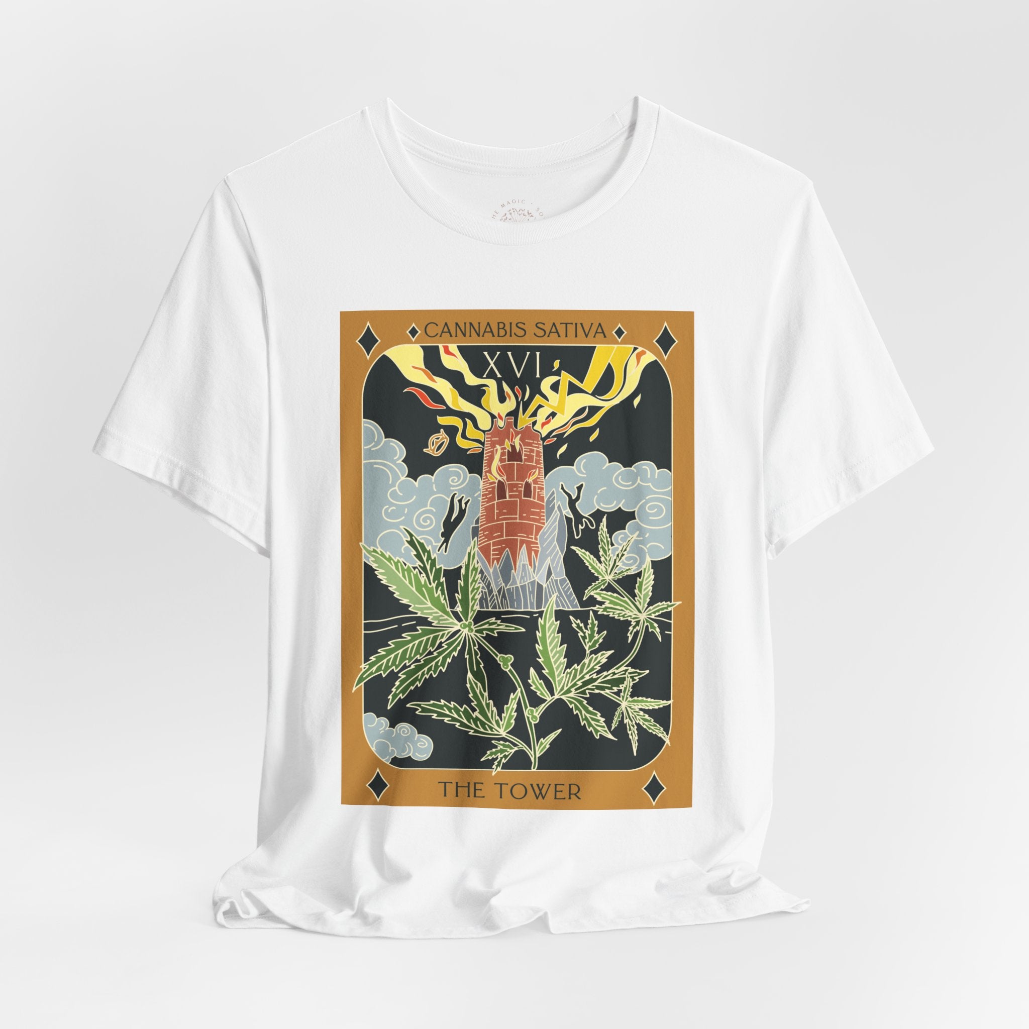 🌿 The Tower – Cannabis Sativa Botanical Tarot Card Unisex Graphic Tee