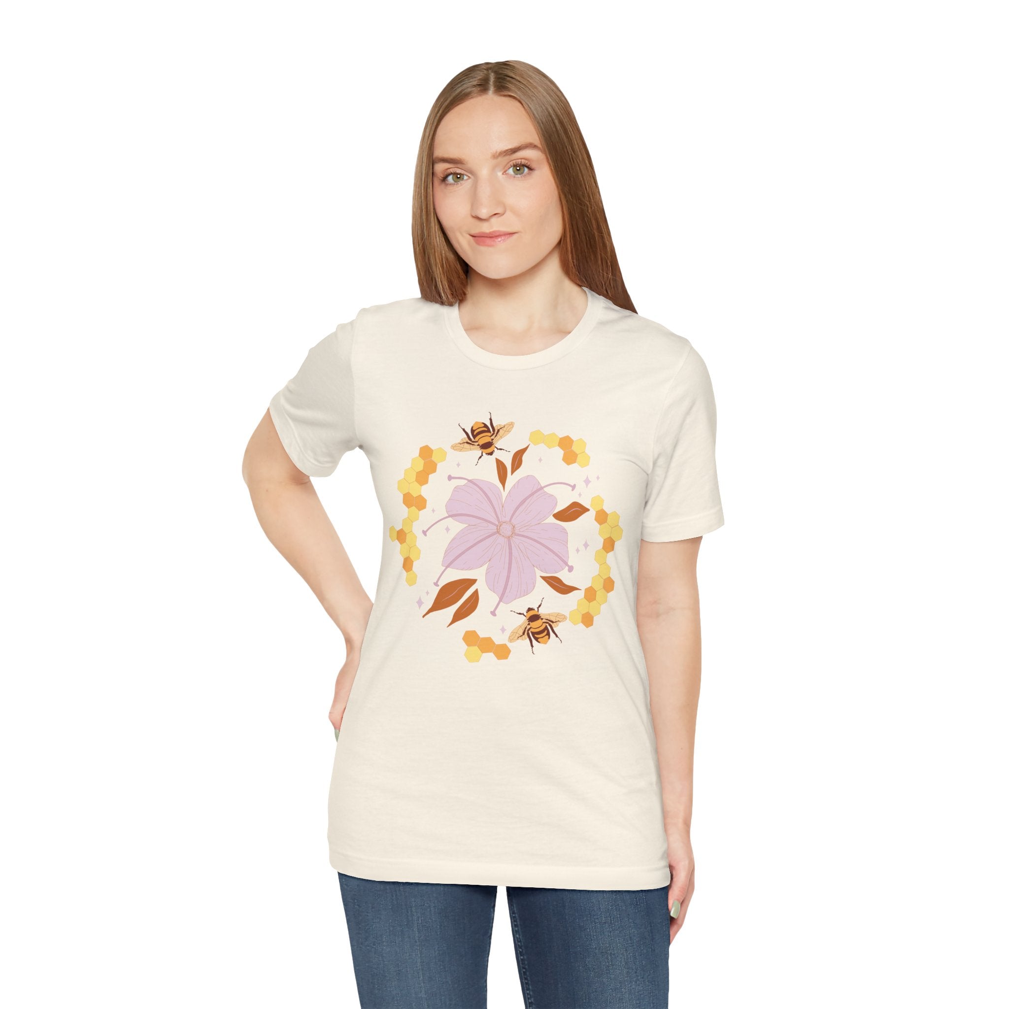 🐝 Floral Bee Unisex Graphic Tee – Botanical Nature Lover Shirt