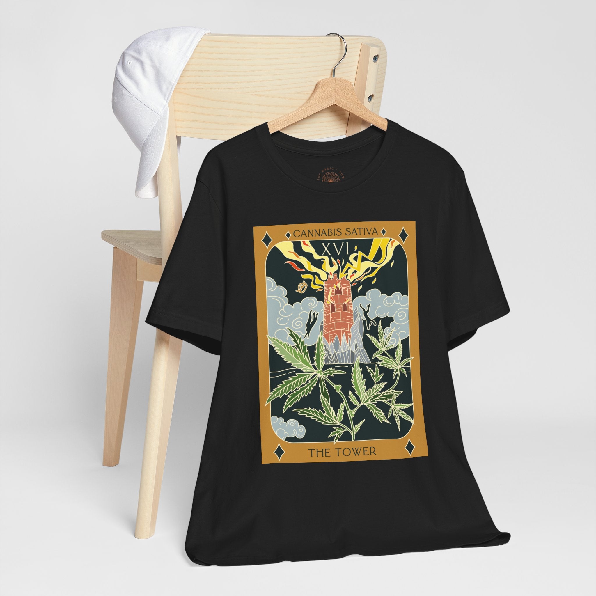 🌿 The Tower – Cannabis Sativa Botanical Tarot Card Unisex Graphic Tee