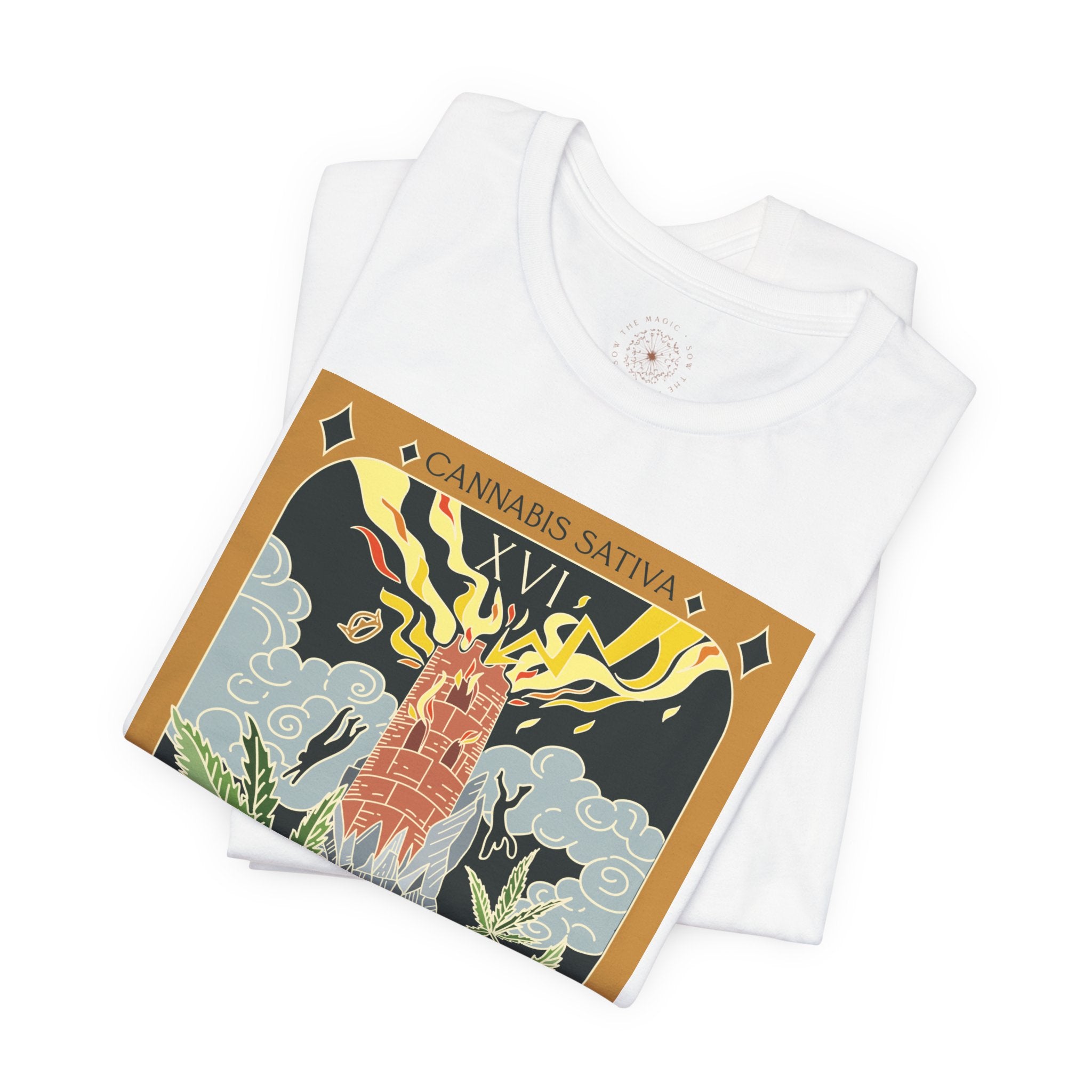 🌿 The Tower – Cannabis Sativa Botanical Tarot Card Unisex Graphic Tee