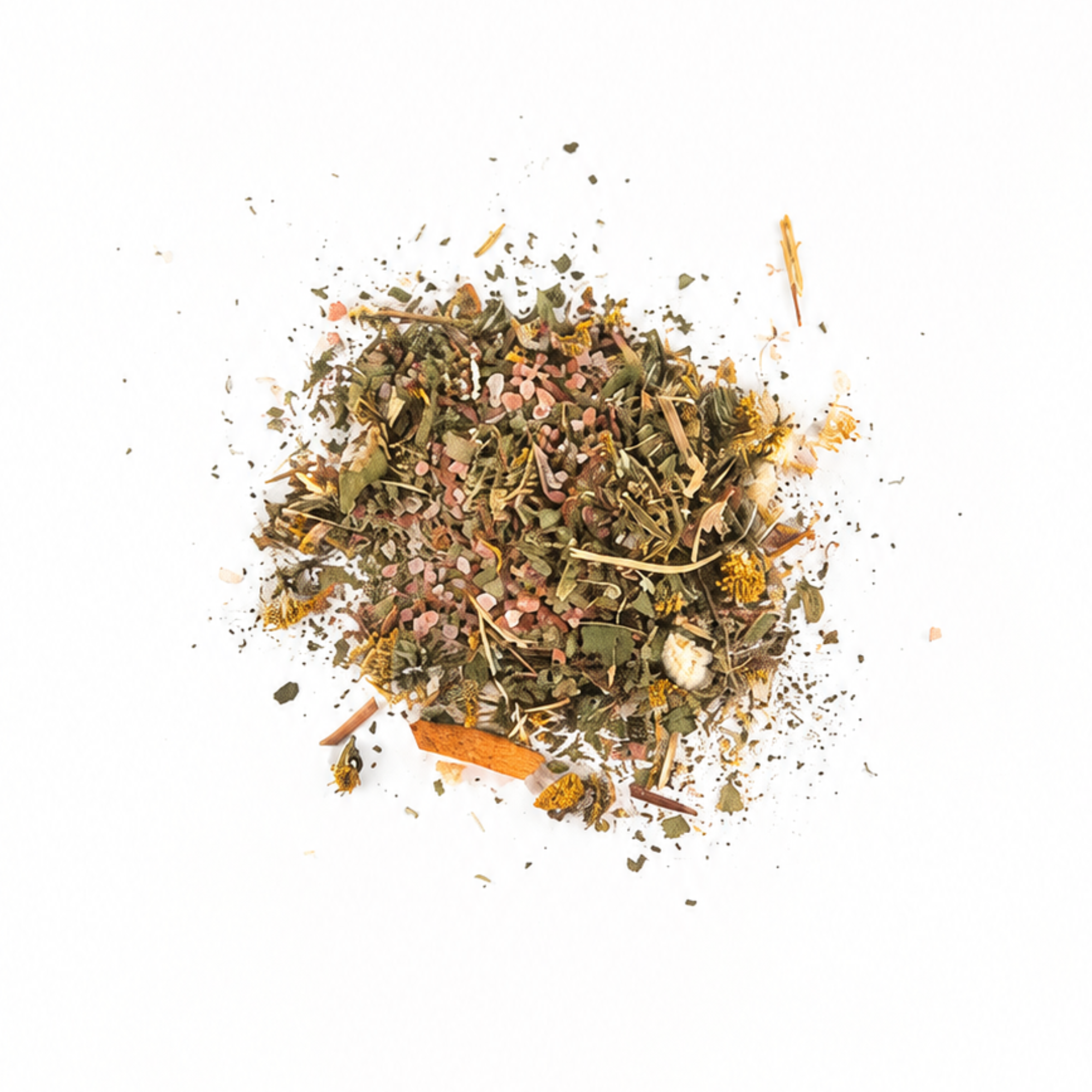 Loose Dandelion Botanical Bath Tea blend featuring dried dandelion flowers, herbs, Himalayan pink salt, citrus peel, and botanicals for a relaxing herbal bath soak by Sow the Magic®.