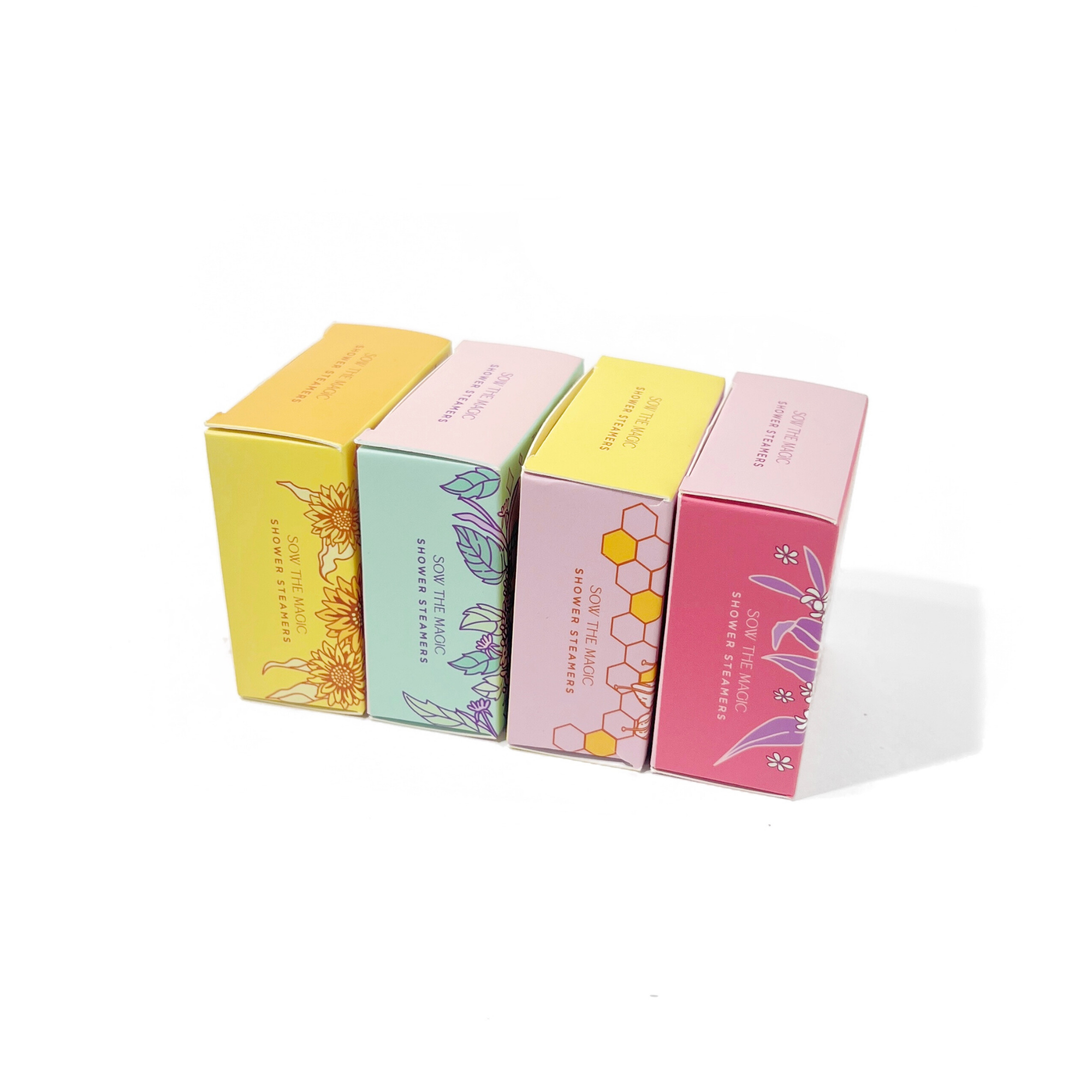 Mystical Tarot Shower Steamer Collection featuring Devilwood Osmanthus Tea Olive, Lovers Lavender Mint, Empress Bee Golden Honey, and Sun Frankincense Myrrh