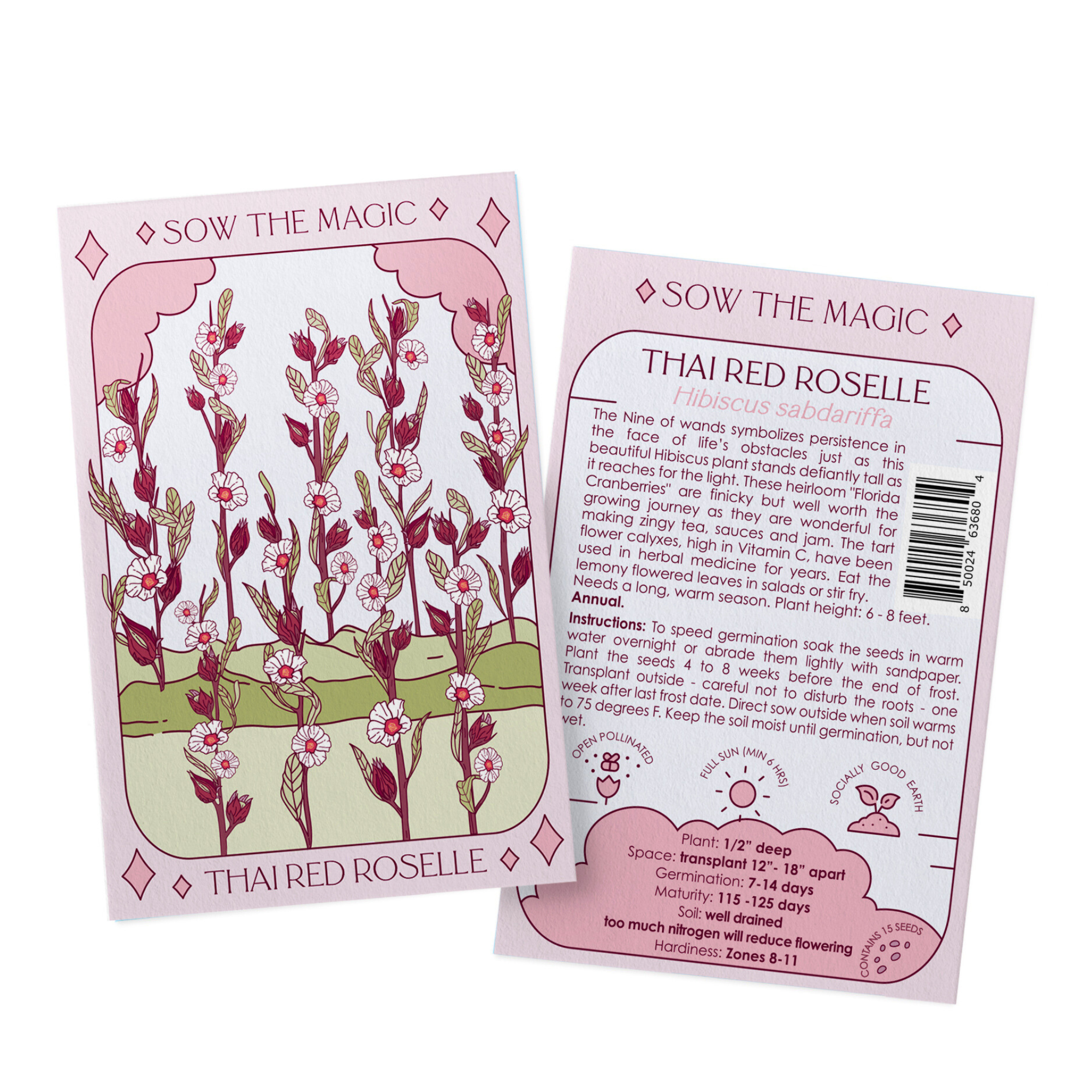 rose seeds packets Thai Red Roselle Hibiscus Tarot Seed Packet