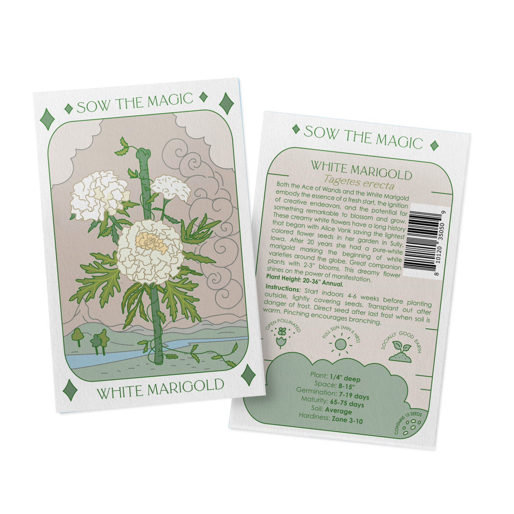 White Marigold Tarot Seed Packet