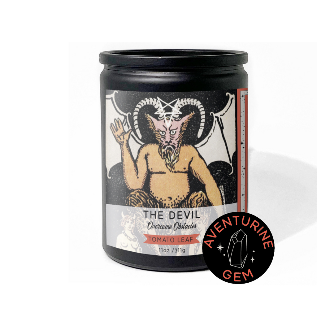 The Devil Grounding Tarot Candle in Tomato Leaf