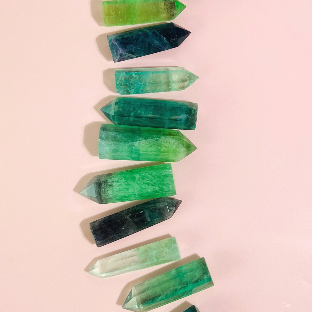 Natural Green Fluorite Quartz Crystal Point