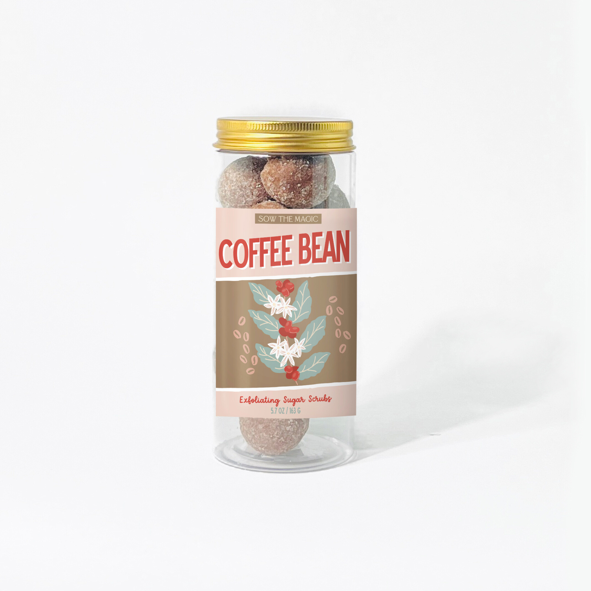 Coffee Bean exfoliating sugar scrub jar with natural ingredients