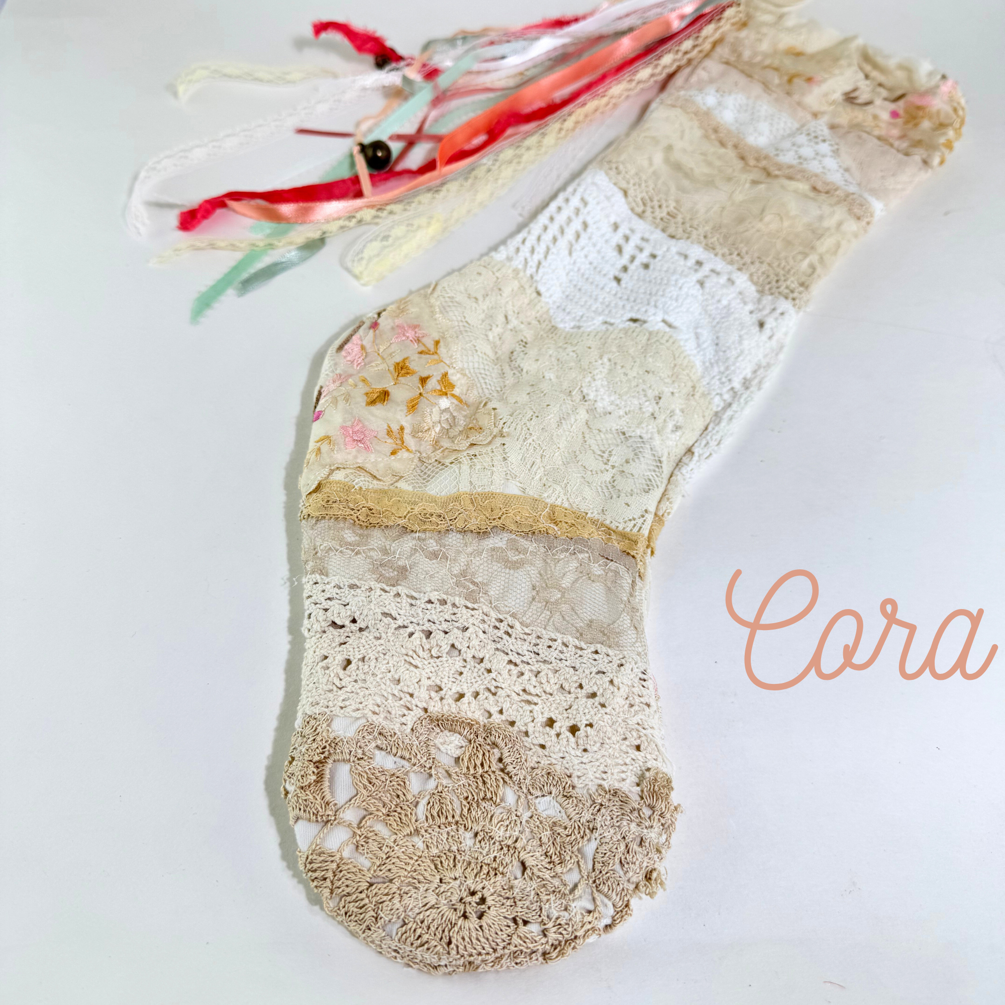 Vintage Lace Christmas Stocking – Handmade from Upcycled Treasures