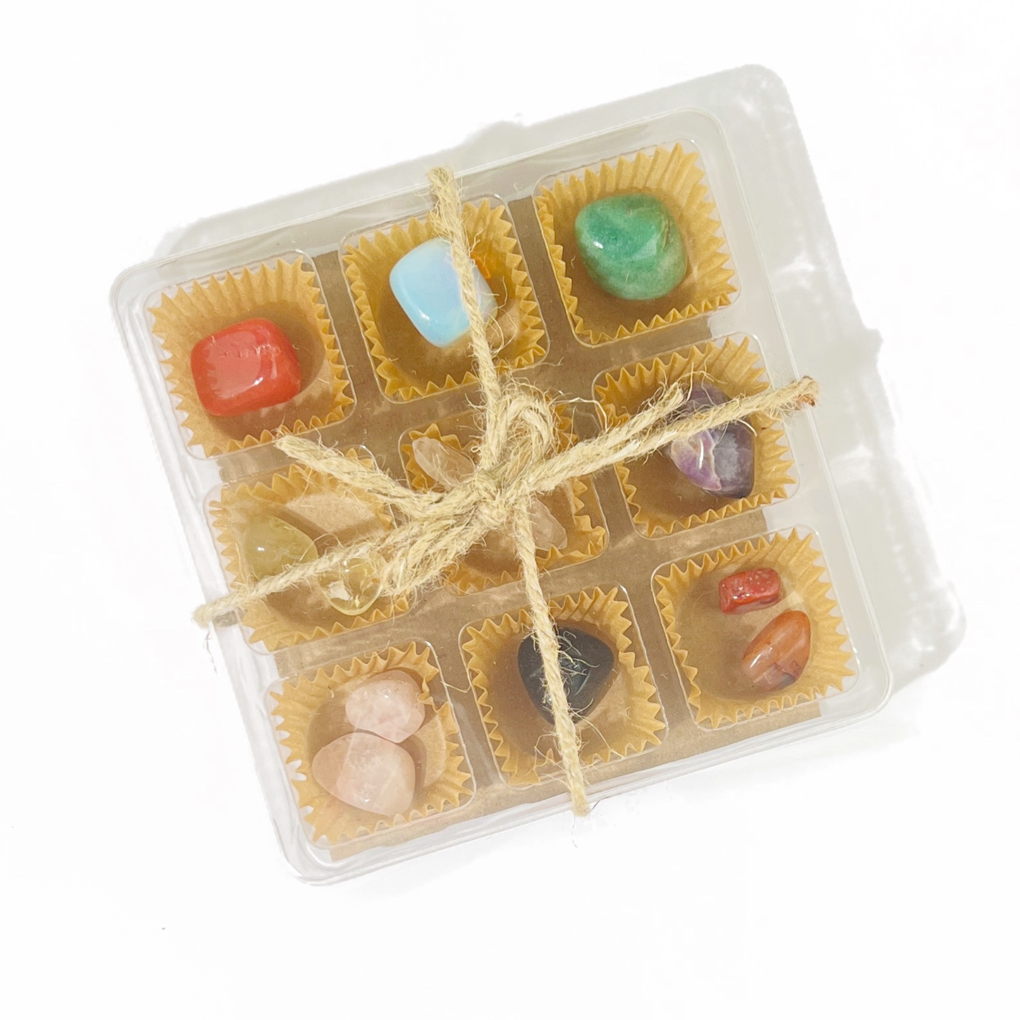 Crystal gift box set with nine gemstones and natural twine wrap