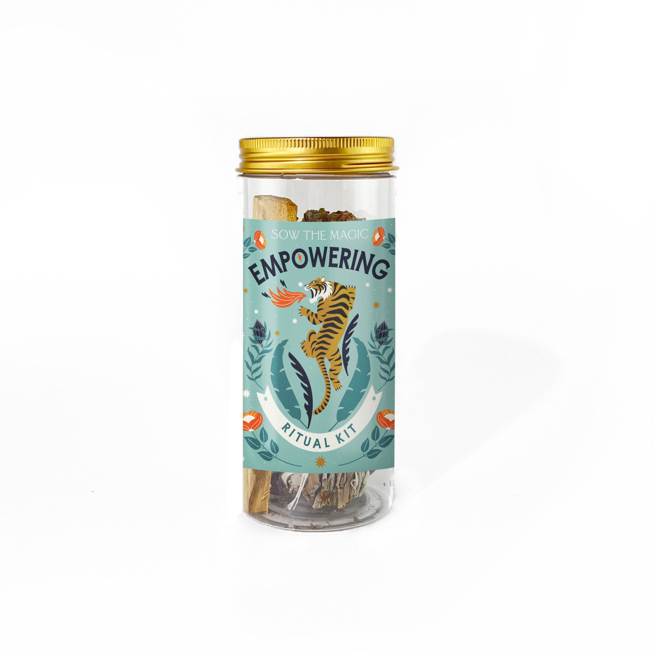 Empowering Ritual Kit featuring Obsidian, Palo Santo, Sage, feather and candle for strength and energy balance