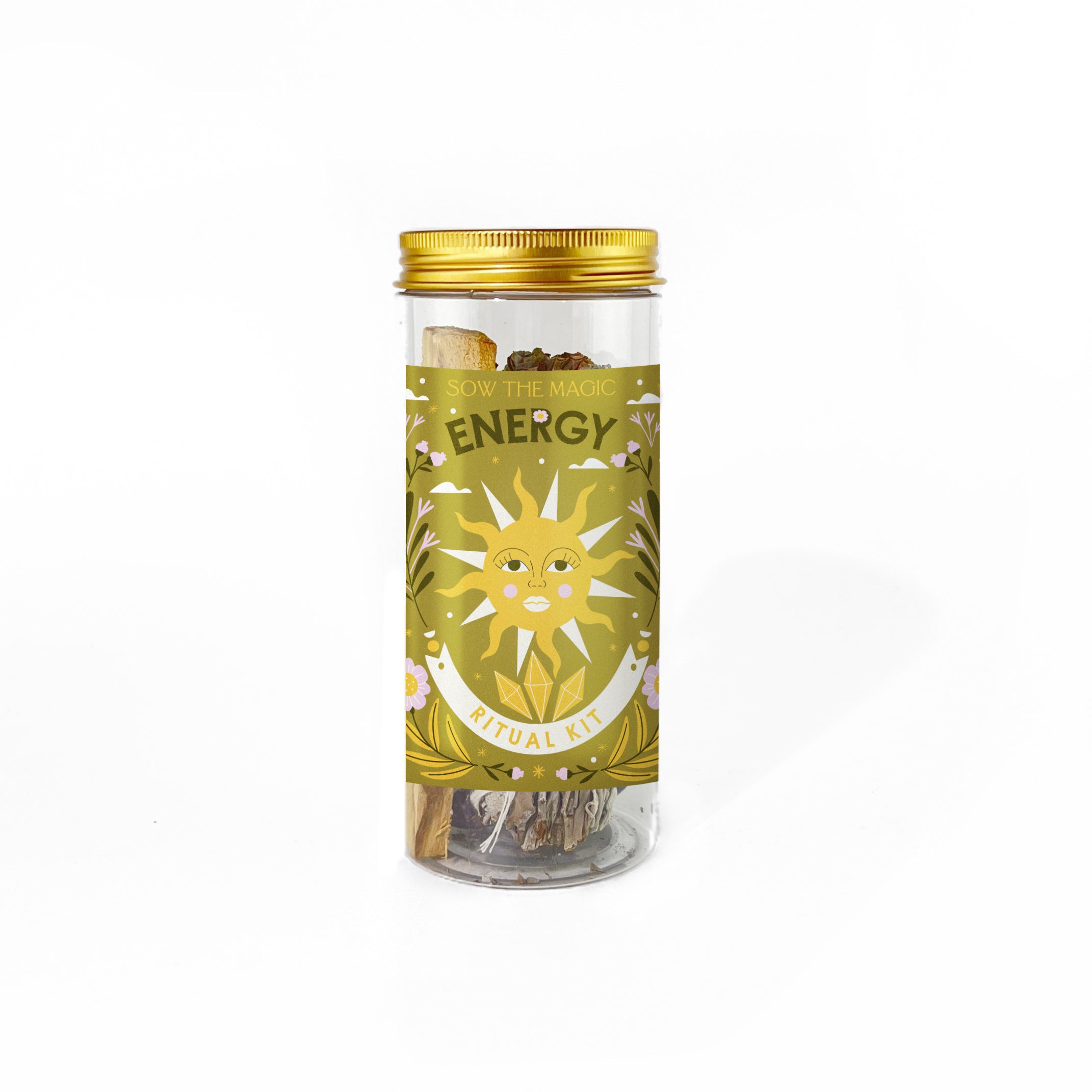 Energy Ritual Kit featuring Aventurine, Palo Santo, Sage, candle and feather to restore balance and vitality