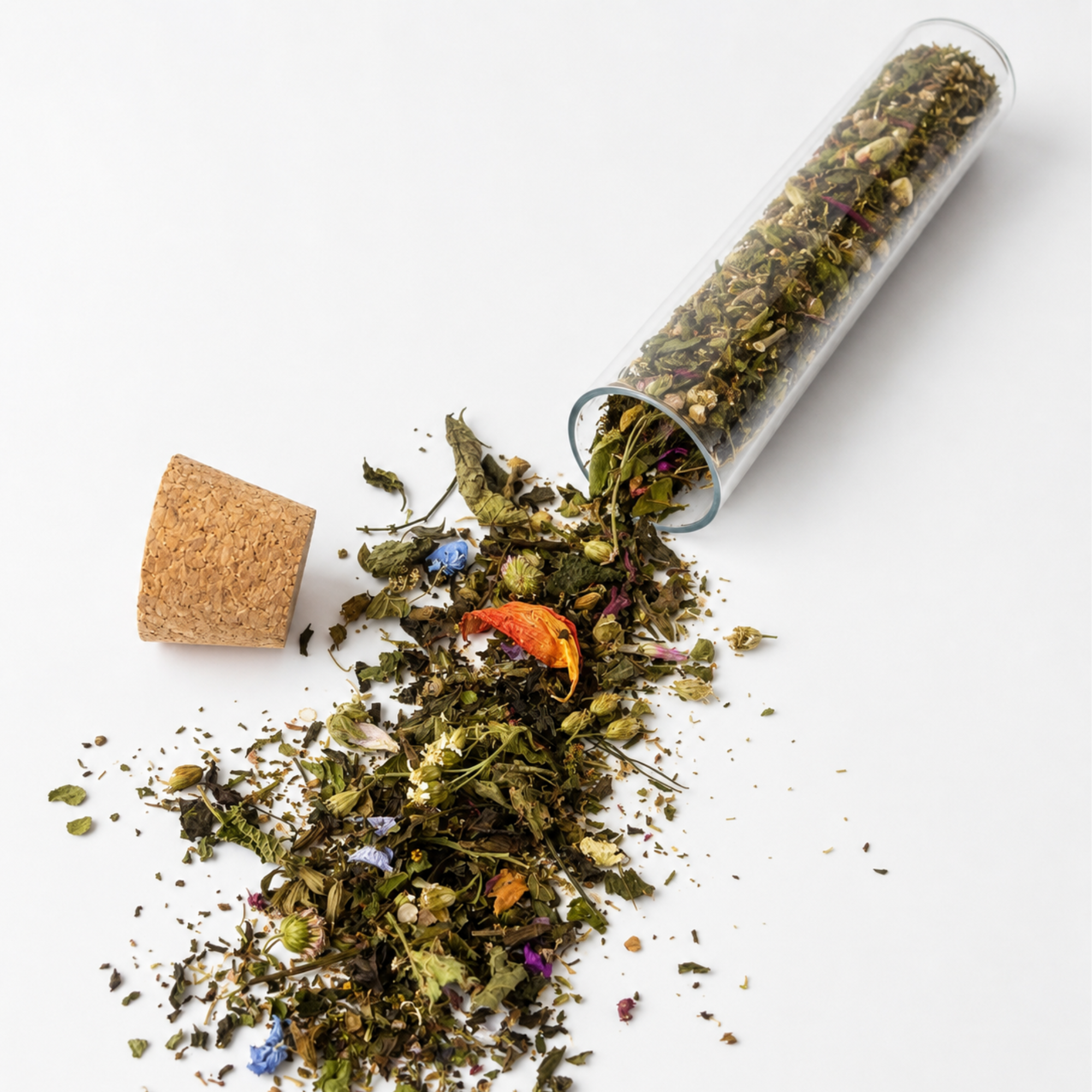 Fairy Wishing Dust dried botanical blend spilling from a vial beside its natural cork