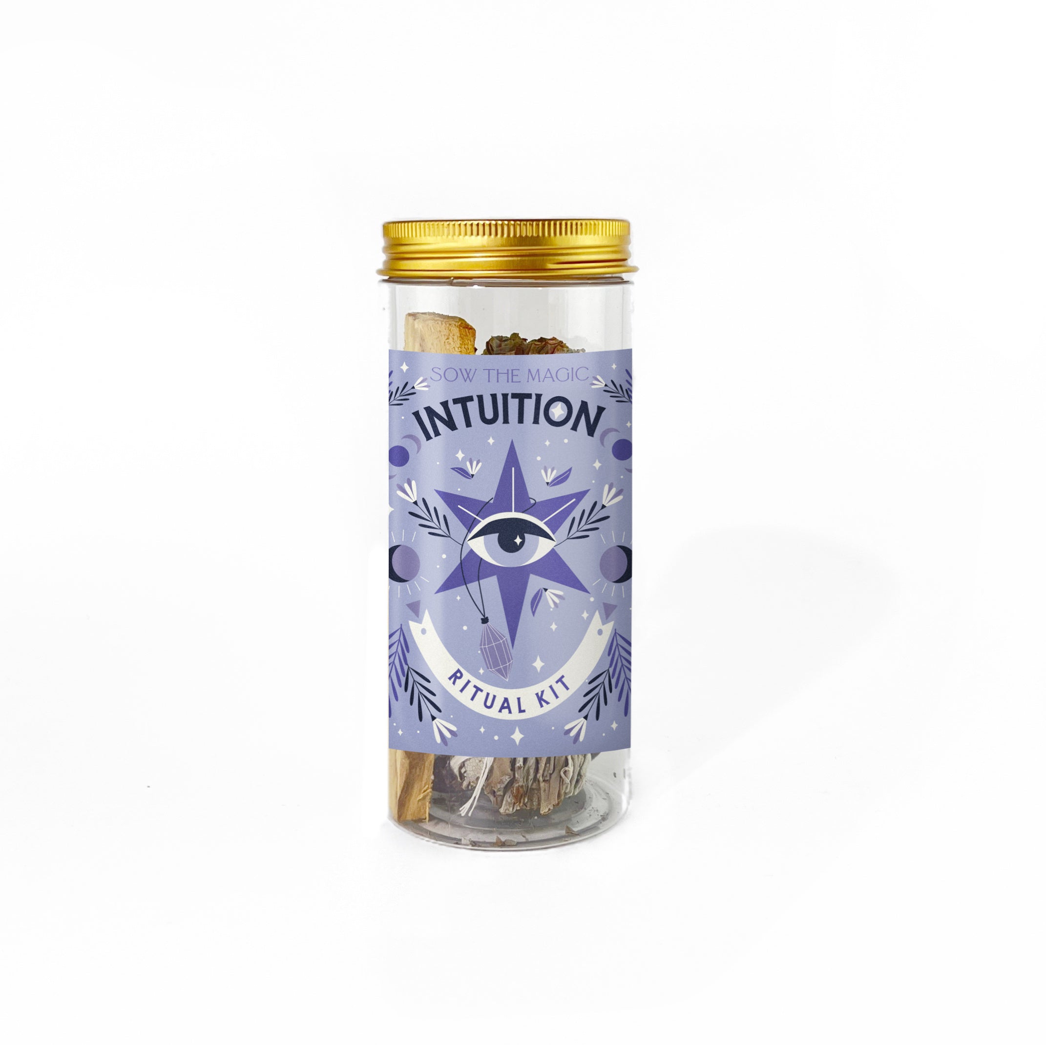 Intuition Ritual Kit featuring Amethyst, Palo Santo, Sage, candle and feather for clarity and spiritual focus