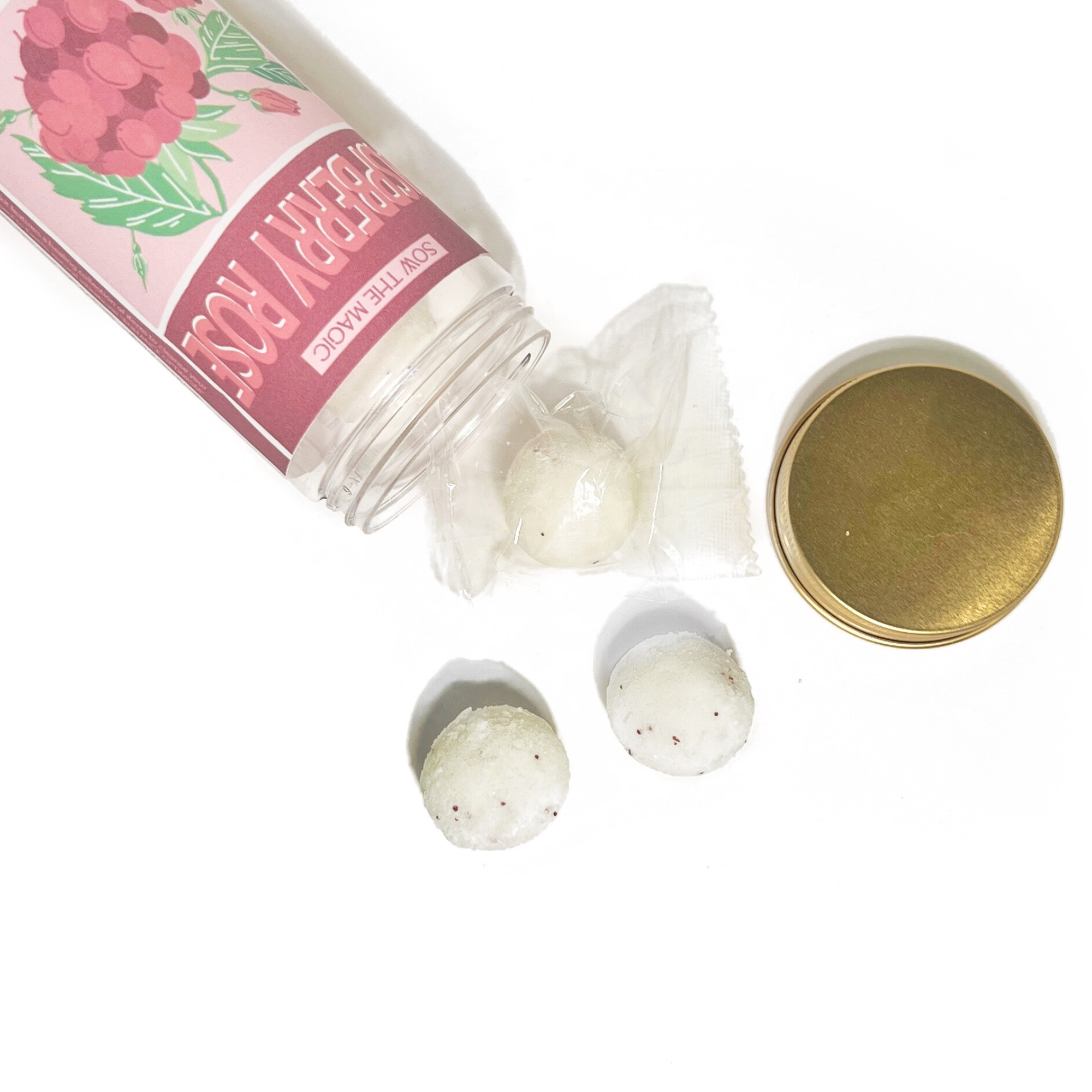 Handmade Raspberry Rose sugar scrub balls with rose and berry scent