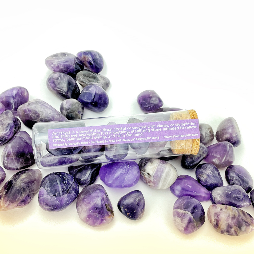 Natural Amethyst Tumbled Gemstone Intention Vial