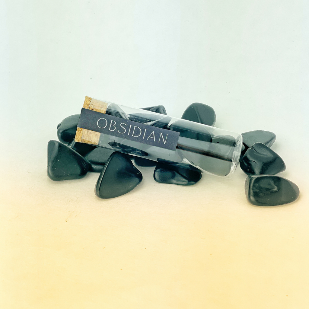 Natural Obsidian Tumbled Gemstone Intention Vial