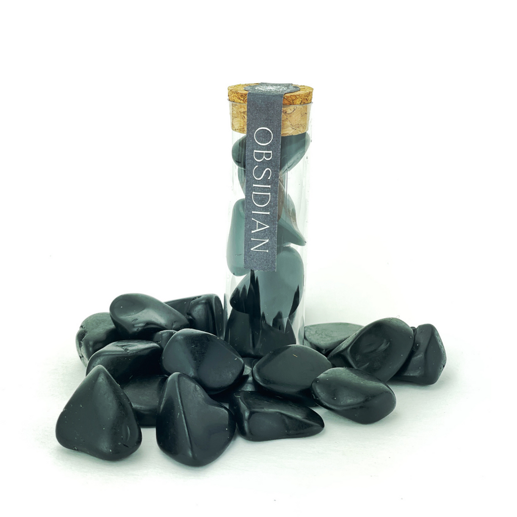 Natural Obsidian Tumbled Gemstone Intention Vial
