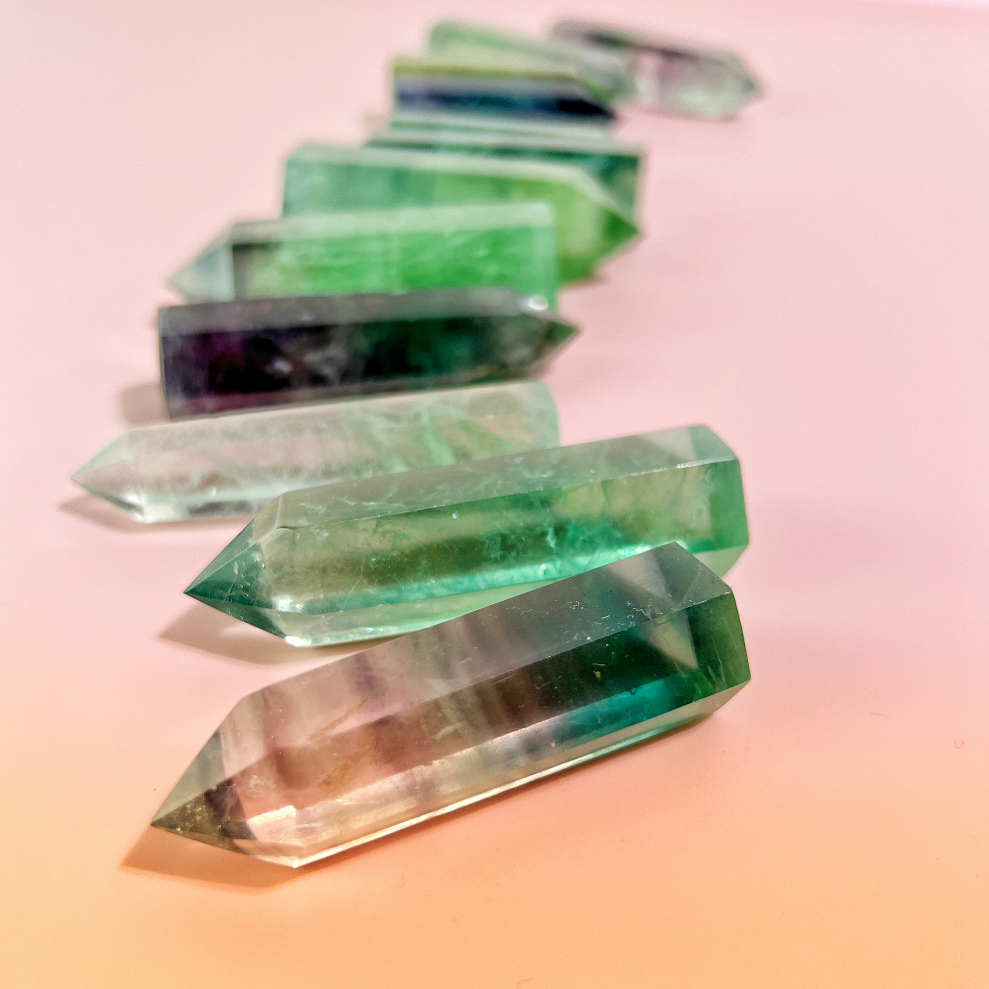 Natural Green Fluorite Quartz Crystal Point