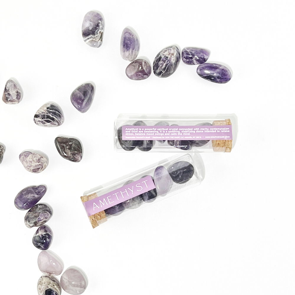 Natural Amethyst Tumbled Gemstone Intention Vial
