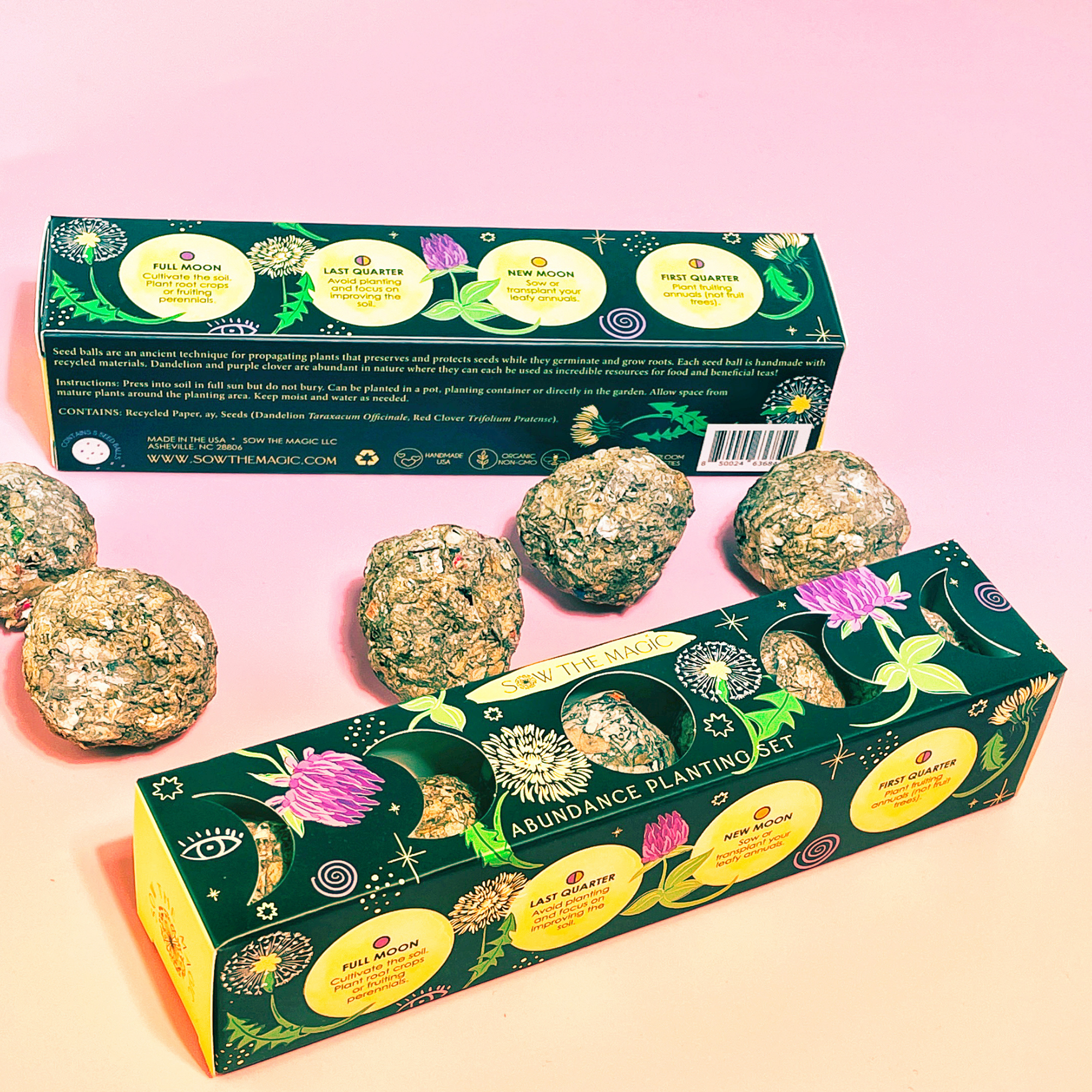 Two Abundance Seed Ball Planting Set boxes displayed with recycled paper seed balls